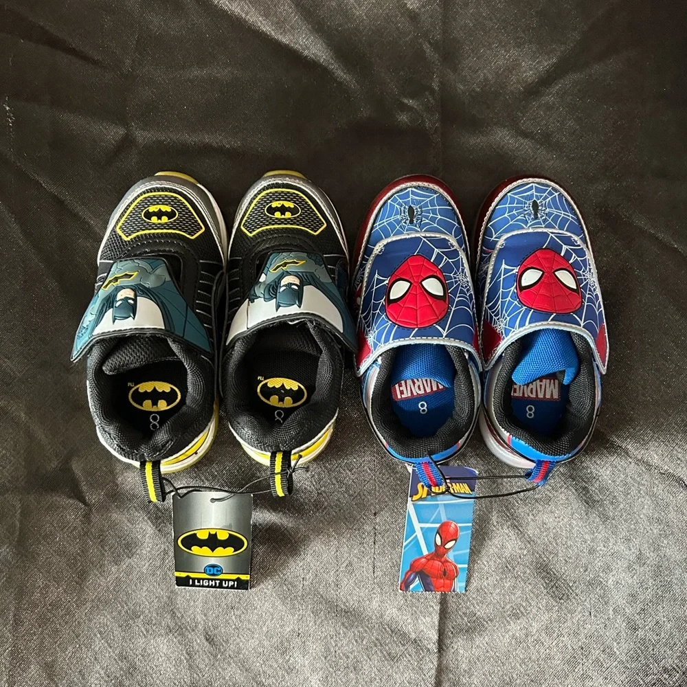 Batman and Spider-Man Kids Sneakers (size 8) boys 2 pairs